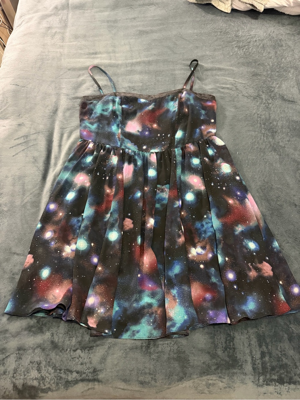 Galaxy Print Spaghetti Strap Kids Dress - Multicolor